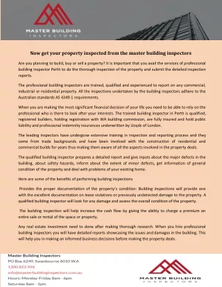 now get your property inspected from the master