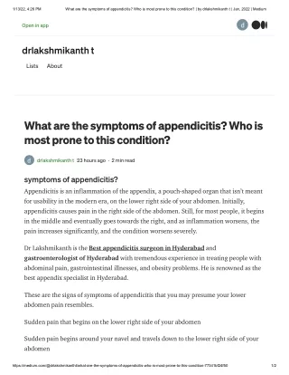 What are the symptoms of appendicitis_ Who is most prone to this condition_ _ by drlakshmikanth t