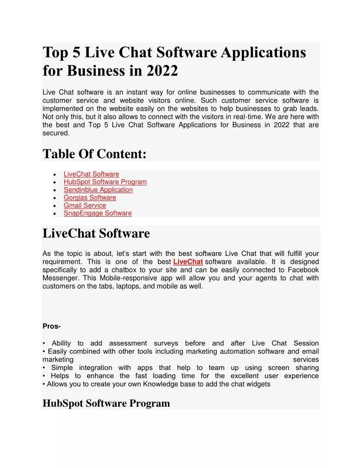 top 5 live chat software applications