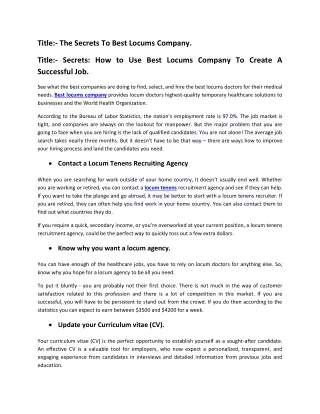 How to Use Best Locums Company To Create A Successful Job