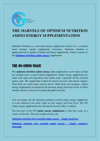 THE MARVELS OF OPTIMUM NUTRITION AMINO ENERGY SUPPLEMENTATION