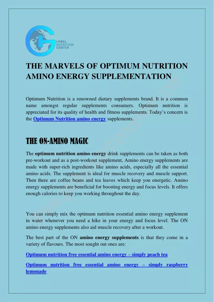 the marvels of optimum nutrition amino energy