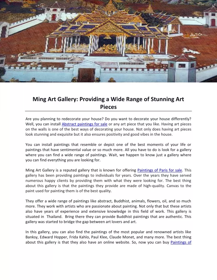 ming art gallery providing a wide range