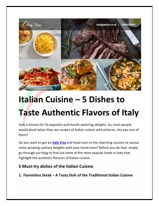 Italian Cuisine – 5 Dishes to Taste Authentic Flavors of Italy