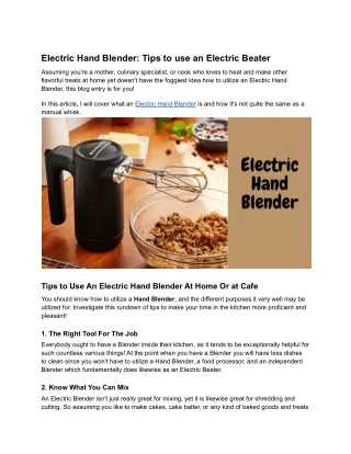 Electric Hand Blender_ Tips to use an Electric Beater