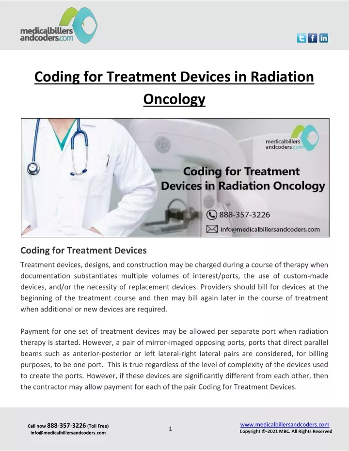 coding for treatment devices in radiation oncology