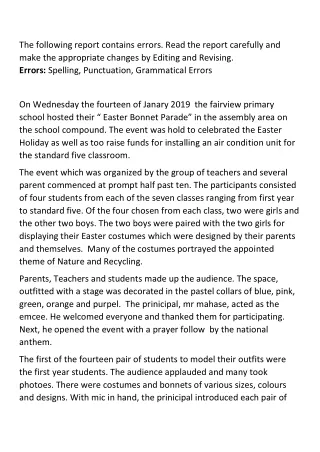 the following report contains errors read
