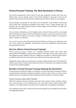 Virtual Personal Training The New Revolution in Fitness