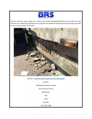 Searching for Concrete Cancer Repair Cost New South Wales  Buildingrectification.com.au