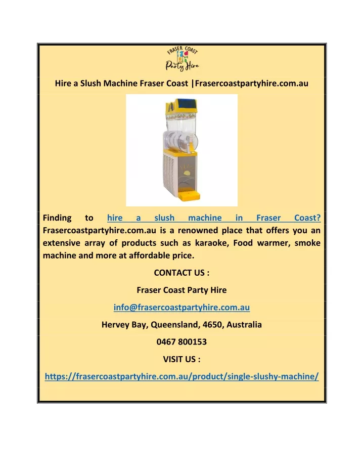 hire a slush machine fraser coast