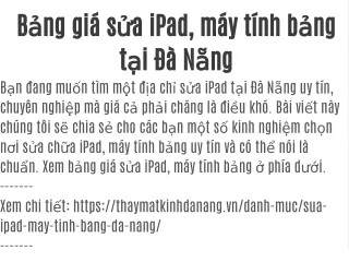 Bảng giá sửa iPad, máy tính bảng tại Đà Nẵng