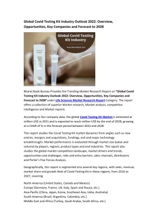 global covid testing kit industry outlook 2022