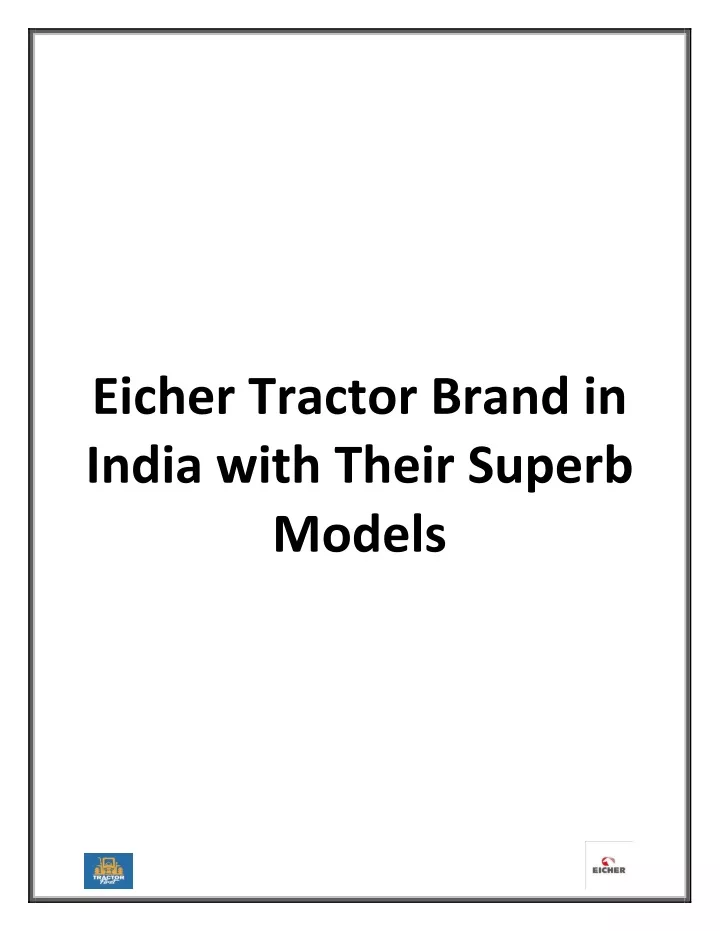 eicher tractor brand in india with their superb
