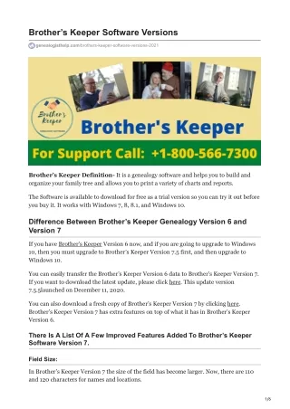 Brothers Keeper Software Versions