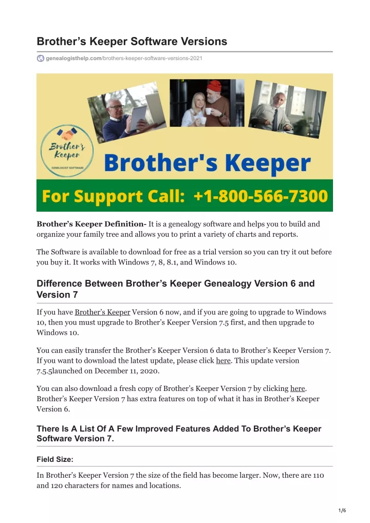 brother s keeper software versions