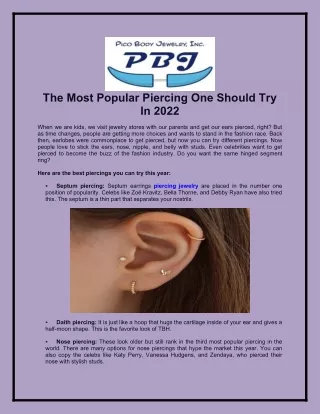 The Most Popular Piercing One Should Try In 2022