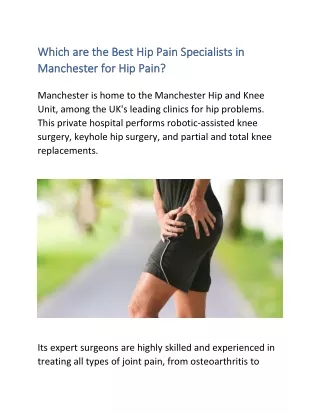 Which are the Best Hip Pain Specialists in Manchester for Hip Pain