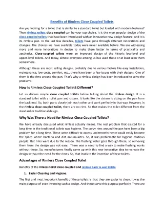 benefits of rimless close coupled toilets