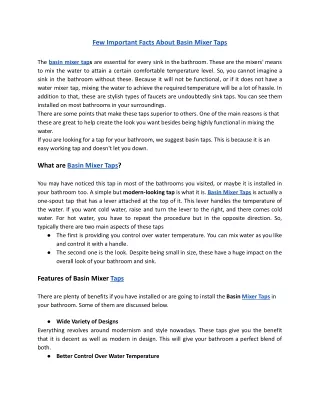 few important facts about basin mixer taps