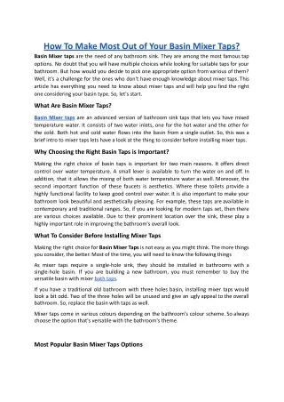 how to make most out of your basin mixer taps
