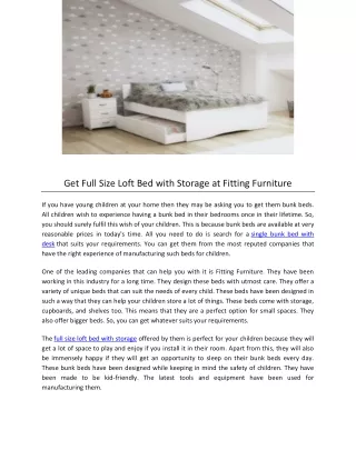 Get Full Size Loft Bed with Storage at Fitting Furniture