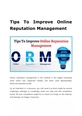 Tips To Improve Online Reputation Management