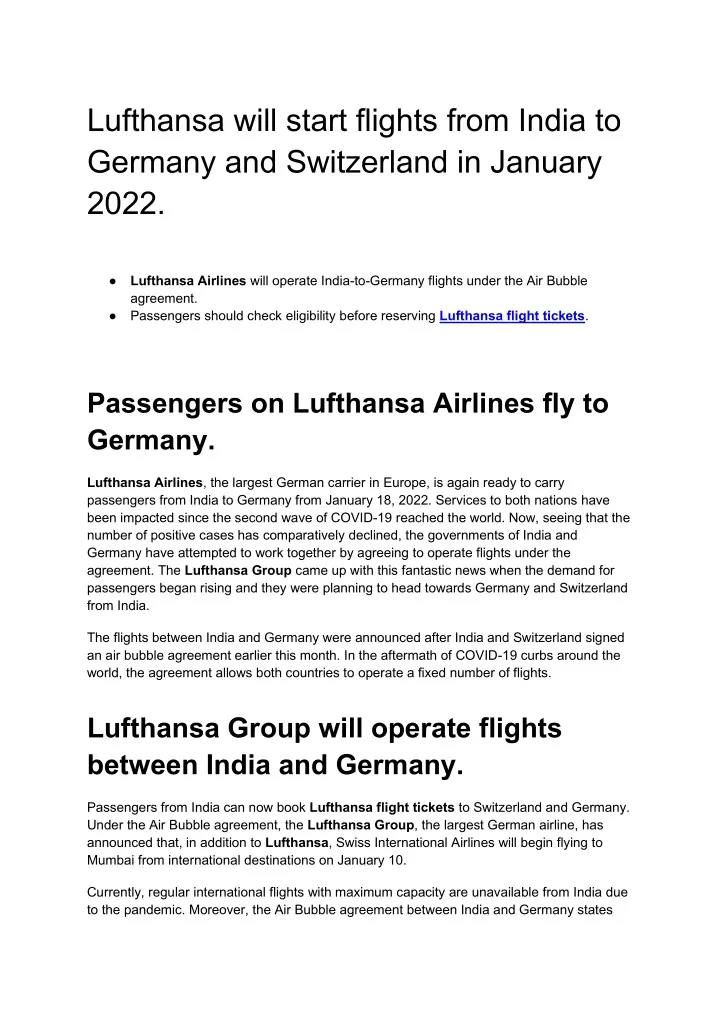 lufthansa will start flights from india