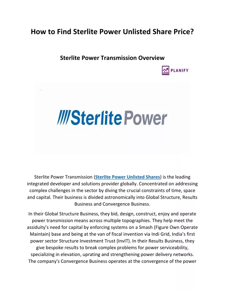 how to find sterlite power unlisted share price