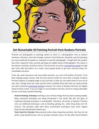 Get Remarkable Oil Painting Portrait from Ruebens Portraits