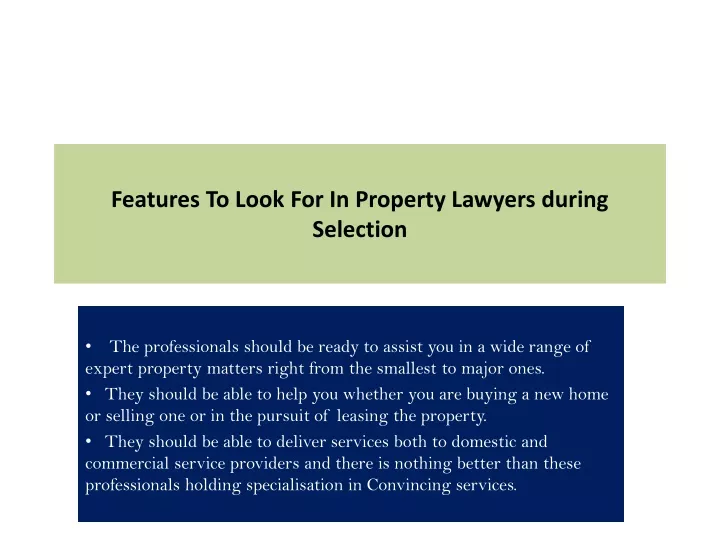 features to look for in property lawyers during selection