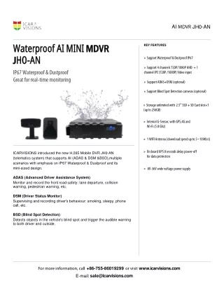 Waterproof MINI AI MDVR JH0-AN Spec Sheet