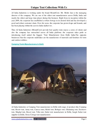 unique tent collections with us
