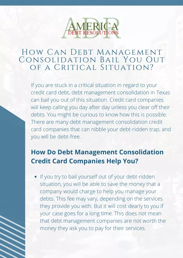 how can debt management consolidation bail