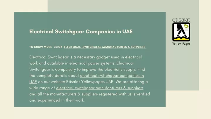 electrical switchgear companies in uae