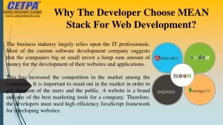 Why The Developer Choose MEAN Stack For Web Development
