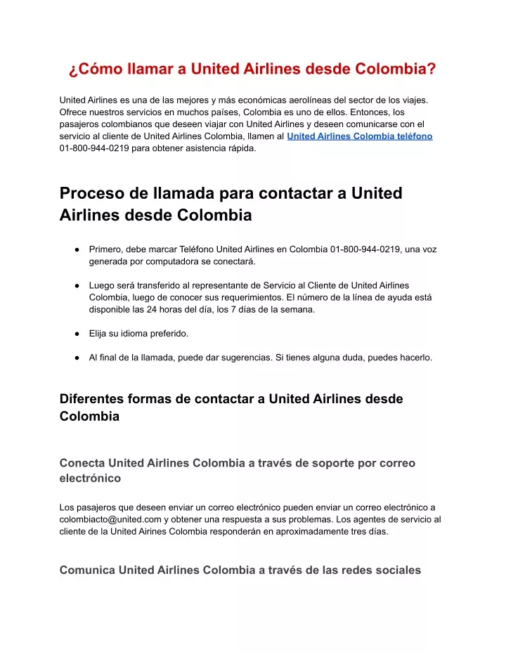 c mo llamar a united airlines desde colombia