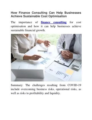 how finance consulting can help businesses