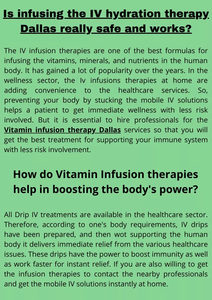 is infusing the iv hydration therapy dallas