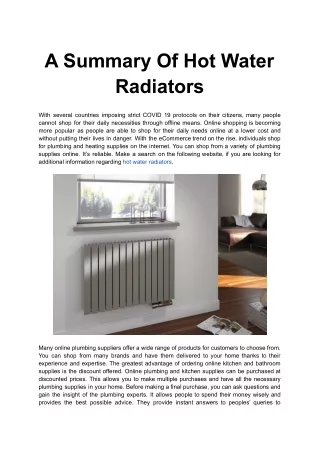 A Summary Of Hot Water Radiators