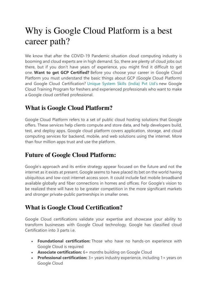 why is google cloud platform is a best career path