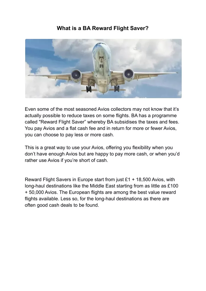 what is a ba reward flight saver