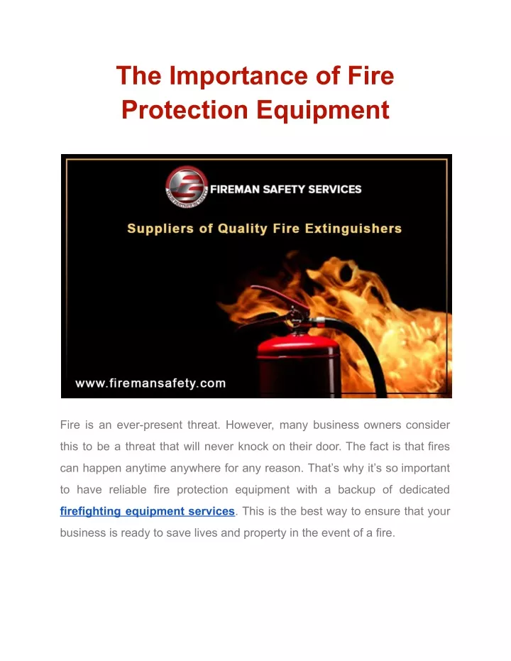 the importance of fire protection equipment