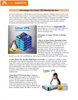 advantages of a linux vps hosting services