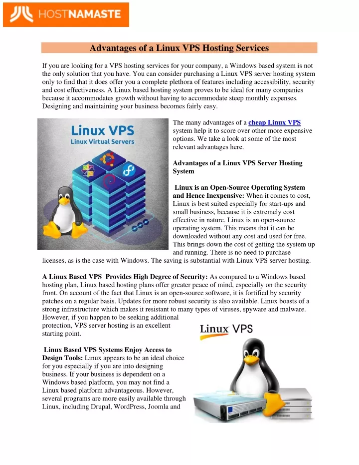 advantages of a linux vps hosting services