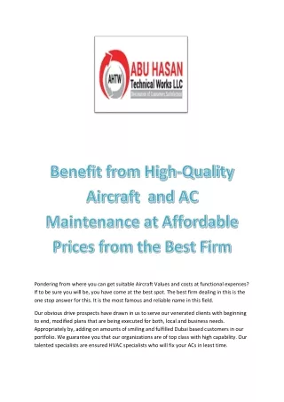 Benefit from High-Quality Aircraft  and AC Maintenance at Affordable Prices from the Best Firm