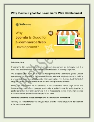 why joomla is good for e commerce web development