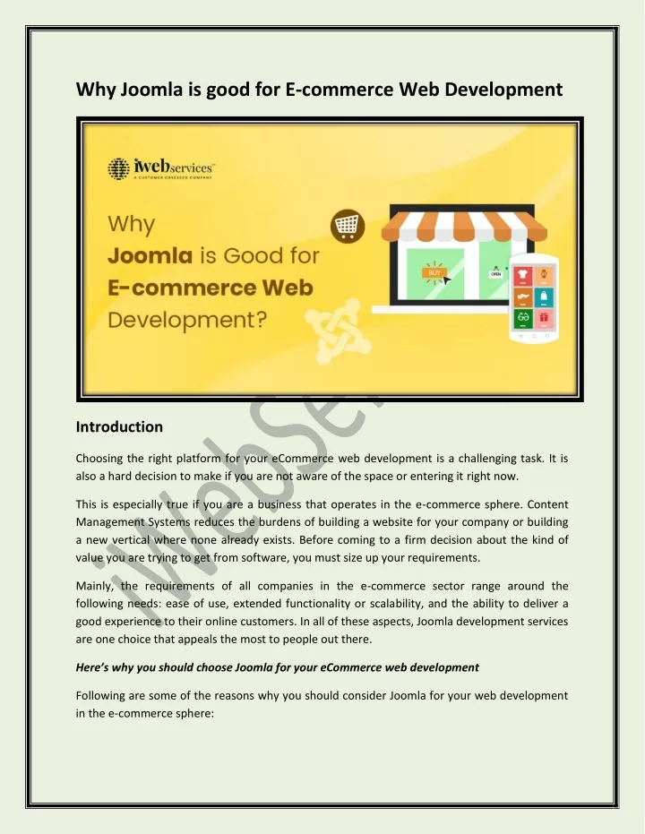 why joomla is good for e commerce web development