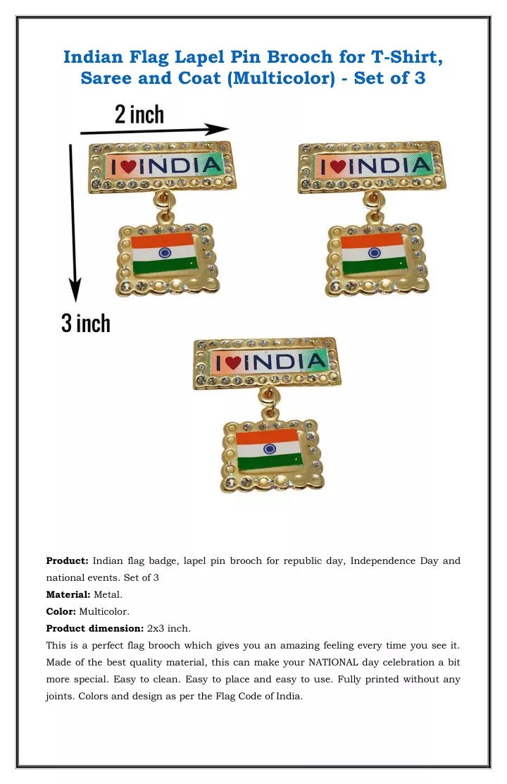 indian flag lapel pin brooch for t shirt saree