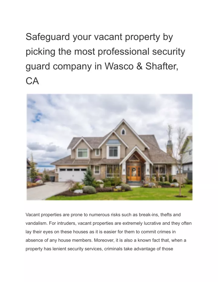 safeguard your vacant property by picking