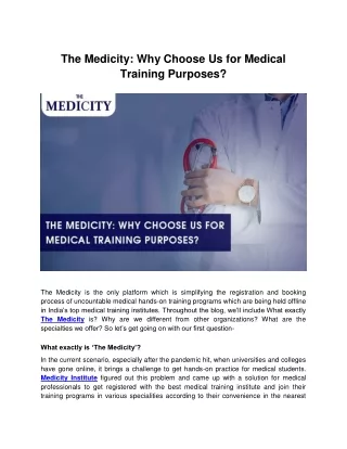 The Medicity Why Choose Us for Medical Training Purposes